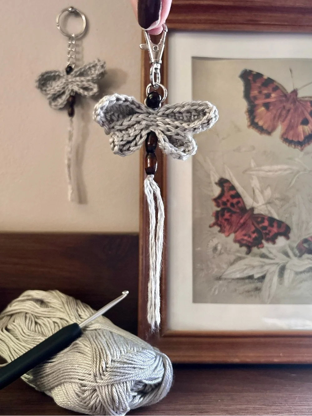 Crochet Boho Beaded Dragonfly Bag Charm / Keychain ~ Handmade Item